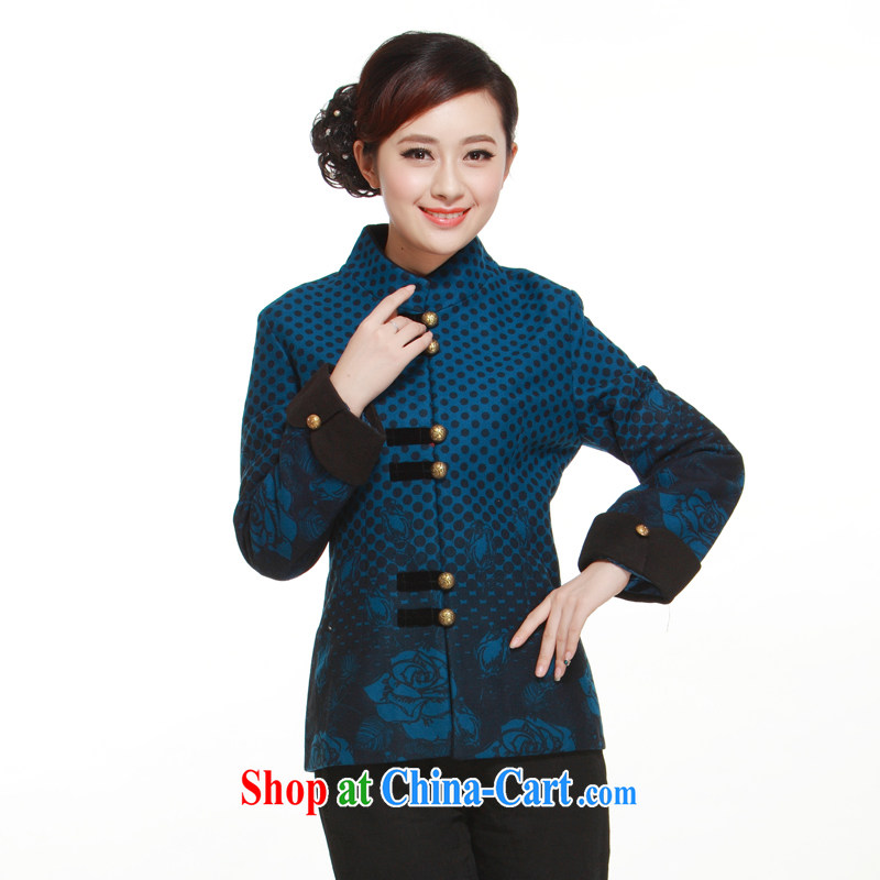 2014 new, so gross jacket Tang replace Ms. gross T-shirt so the collar and elegant atmosphere slim Li know QW 316 blue XXXL