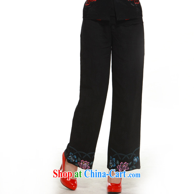 2014 new short pants micro-thick, lotus ink stamp retro improved cultivation, Trouser Press QM 12,091 black S - 38