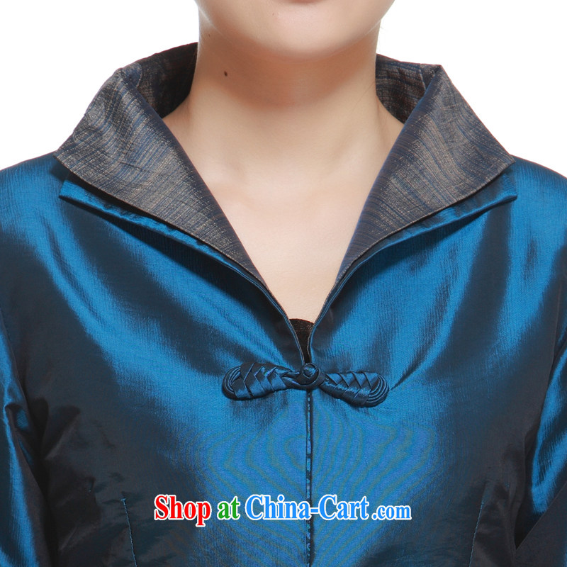 2014 new Chinese, Ms. 3 piece snap-up collar solid-colored damask shirt slim Li blue XXXL, slim Li (Q . LIZHI), online shopping