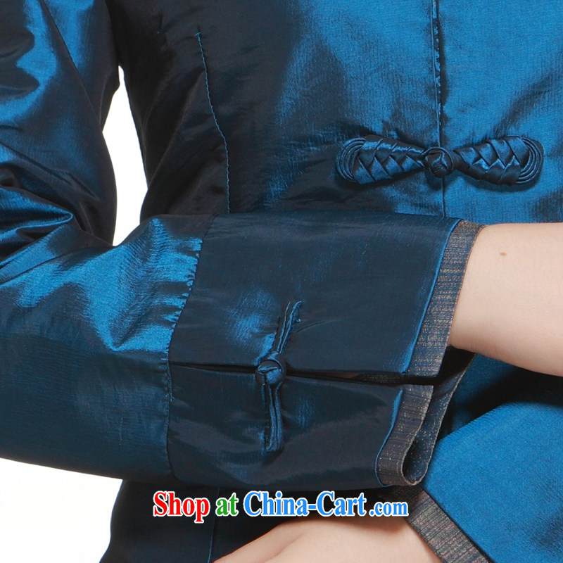 2014 new Chinese, Ms. 3 piece snap-up collar solid-colored damask shirt slim Li blue XXXL, slim Li (Q . LIZHI), online shopping