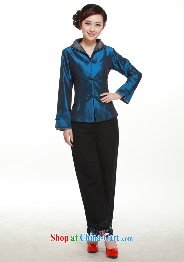 2014 new Chinese, Ms. 3 piece snap-up collar Solid Color damask shirt slim Li blue XXXL pictures, price, brand platters! Elections are good character, the national distribution, so why buy now enjoy more preferential! Health