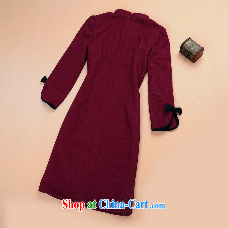 Slim li know 2015 spring new OL commuter retro elegant qipao 7 sub-sleeve dresses D 82 a large number 003 QW R wine red L, slim Li (Q . LIZHI), shopping on the Internet
