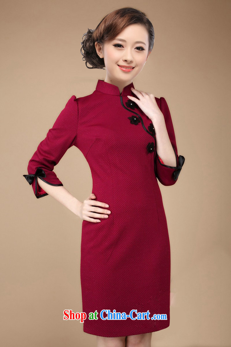 Slim li know 2015 spring new OL commuter retro elegant qipao 7 cuff dress D 82 large code 003 QW R wine red L pictures, price, brand platters! Elections are good character, the national distribution, so why buy now enjoy more preferential! Health