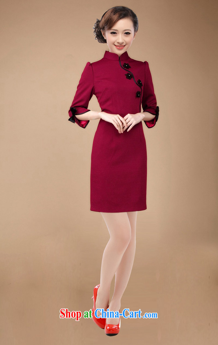 Slim li know 2015 spring new OL commuter retro elegant qipao 7 cuff dress D 82 large code 003 QW R wine red L pictures, price, brand platters! Elections are good character, the national distribution, so why buy now enjoy more preferential! Health