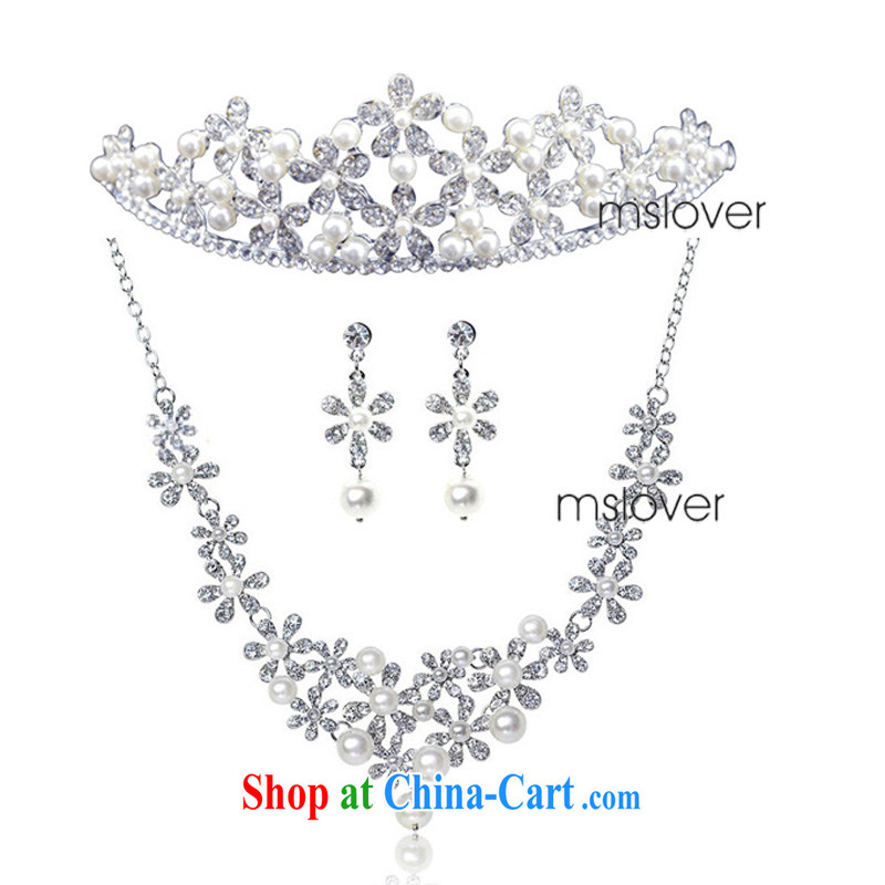 MSLover Daisy dumping the bustling Pearl crystal bridal Crown Kit link marriage jewelry wedding accessories kit S 130,812 silver crown necklace earrings 3 piece set (ear clip), name, Elizabeth (MSLOVER), online shopping
