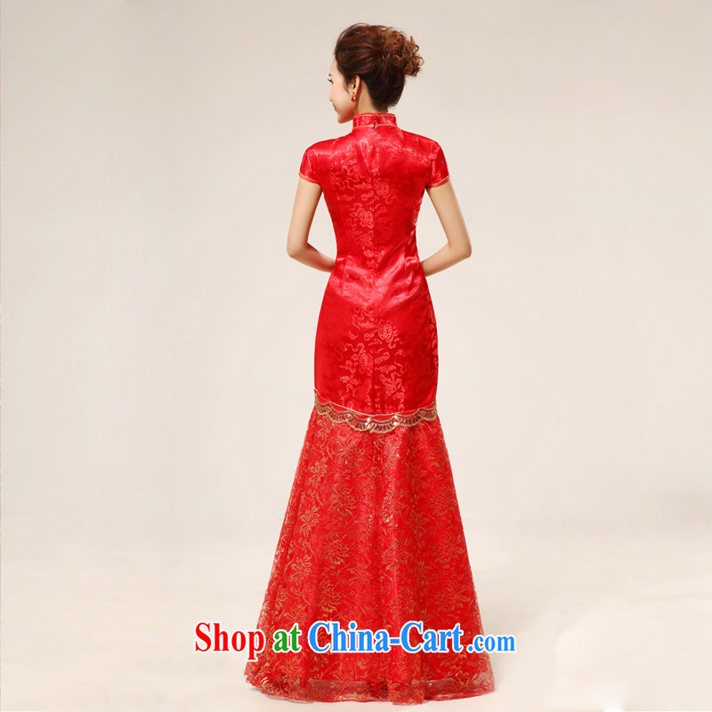 Baby bridal China wind red long, sexy lace bridal wedding wedding dresses cheongsam uniforms serving toast red waist 2 feet 4, my dear Bride (BABY BPIDEB), online shopping