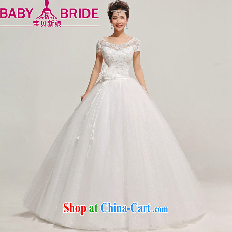 Baby bridal package shoulder wedding dresses new 2014 Openwork lace Korean version A shoulder Princess retro strap white XXL