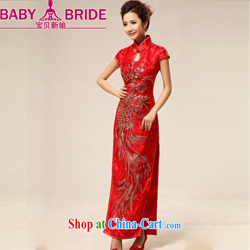 Baby Bridal Fashion China wind red long marriages wedding dresses cheongsam Phoenix Peony wedding dresses red waist 2 feet 4