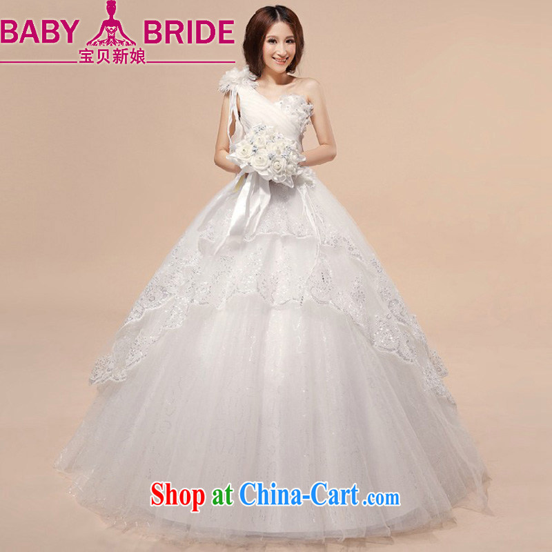 Baby bridal wedding dresses 2014 new single shoulder with wedding dresses sweet Princess shaggy dress wedding white M