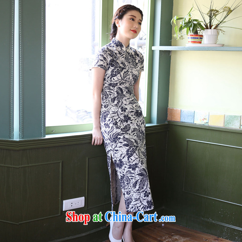 The proverbial hero once and for all -- Ja, floral commuter cotton robes the commission 2015 new summer stylish retro long cheongsam improved double-yi skirt short-sleeved L, fatally jealous once and for all, and, on-line shopping