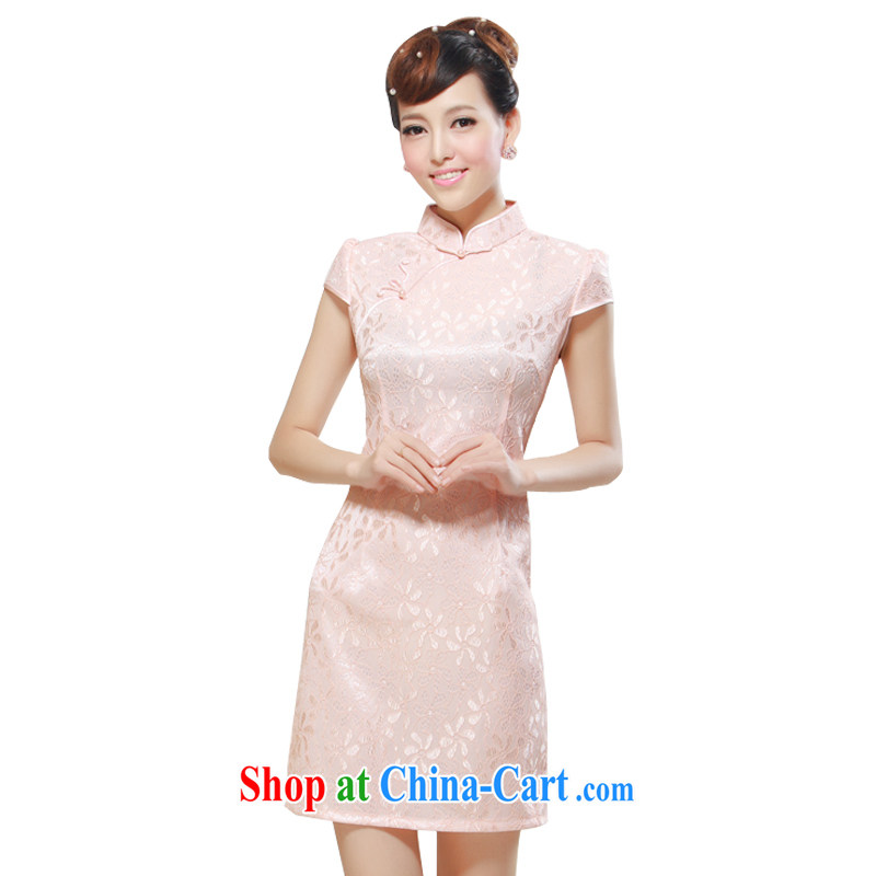 2014 new elegant beauty graphics thin summer improved stylish lace-day Ms. sweet cheongsam dress pink XL