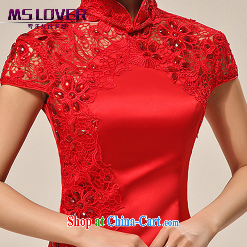 MSLover New Red dresses wedding dresses wedding dresses bridal short lace bows clothing qipao QLF 130,815 red S waist (2 feet) and Elizabeth, (MSLOVER), online shopping