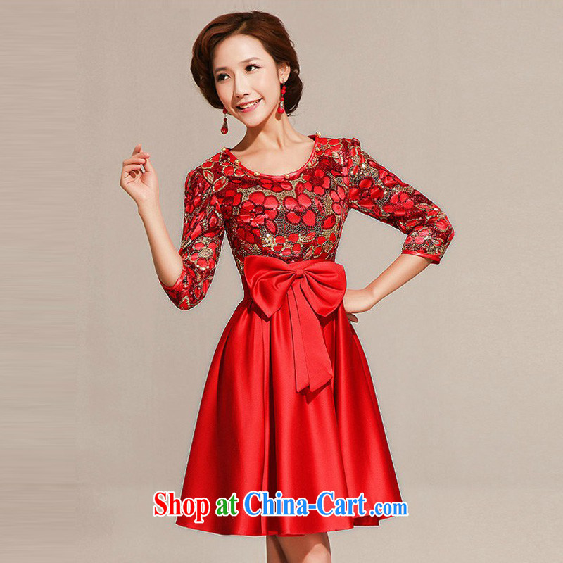 MSLover new Korean version improved short cheongsam dress long-sleeved dress uniform toast QLF 130,816 red XL (2.3 feet), and Elizabeth (MSLOVER), online shopping