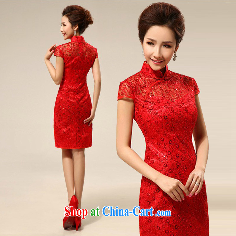 MSLover New Red dresses wedding dresses wedding dresses bridal short lace bows clothing qipao QLF 130,819 red XL _waist 2FT 3_