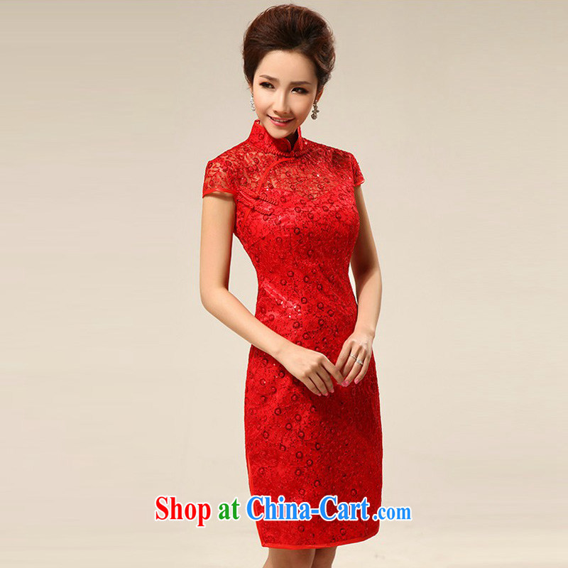 MSLover New Red dresses wedding dresses wedding dresses bridal short lace bows clothing qipao QLF 130,819 red XL (waist 2FT 3), name, Mona Lisa (MSLOVER), online shopping