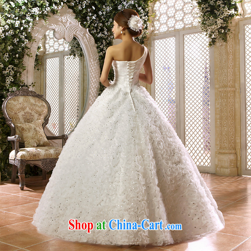 There is embroidery bridal 2015 Korean wedding dress single shoulder flowers sweet Princess a shoulder with wedding white M, embroidered bridal, shopping on the Internet