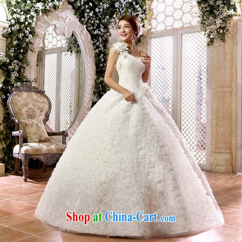 There is embroidery bridal 2015 Korean wedding dress single shoulder flowers sweet Princess a shoulder with wedding white M, embroidered bridal, shopping on the Internet