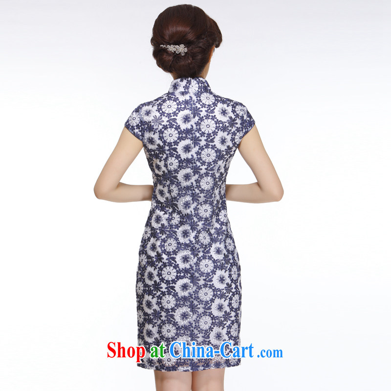 Slim li know 2015 new, Retro improved high-end blue and white porcelain lace low-power's embroidery cheongsam QT 110 - 1 blue and white porcelain XXL, slim Li (Q . LIZHI), online shopping