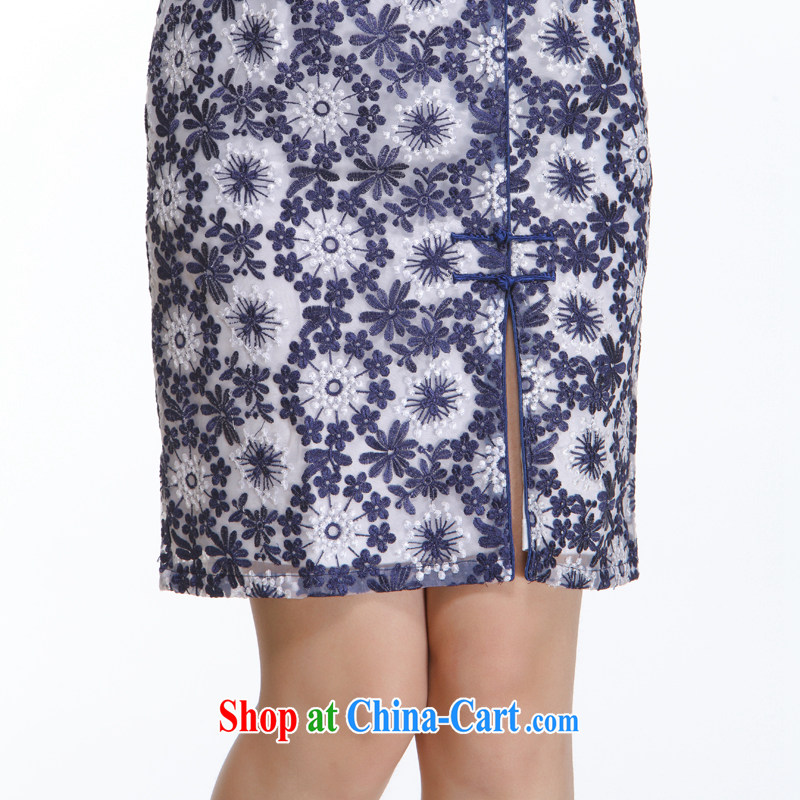 Slim li know 2015 new, Retro improved high-end blue and white porcelain lace low-power's embroidery cheongsam QT 110 - 1 blue and white porcelain XXL, slim Li (Q . LIZHI), online shopping