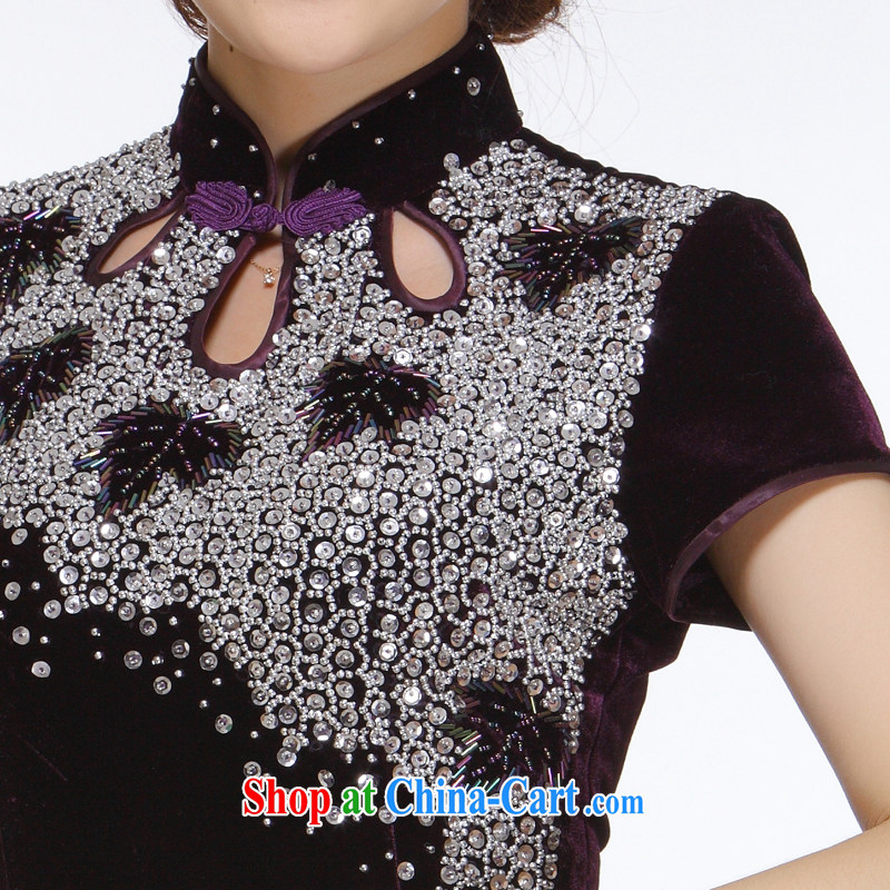 Slim li know 2015 new, chest of staple manually Pearl retro improved stylish and elegant short cheongsam QT 151 purple XXL, slim Li (Q . LIZHI), online shopping
