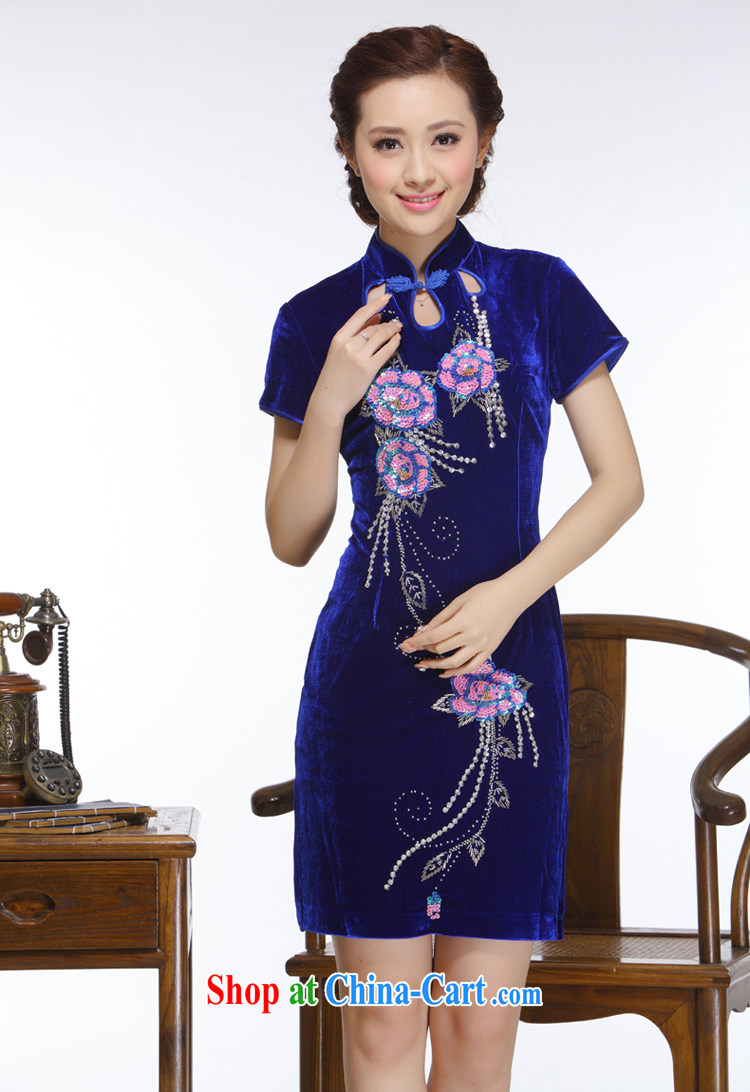 Slim li know 2015 new women retro improved stylish Sau San Po blue staple Pearl really velvet cheongsam QR 320 Po blue XXL pictures, price, brand platters! Elections are good character, the national distribution, so why buy now enjoy more preferential! Health