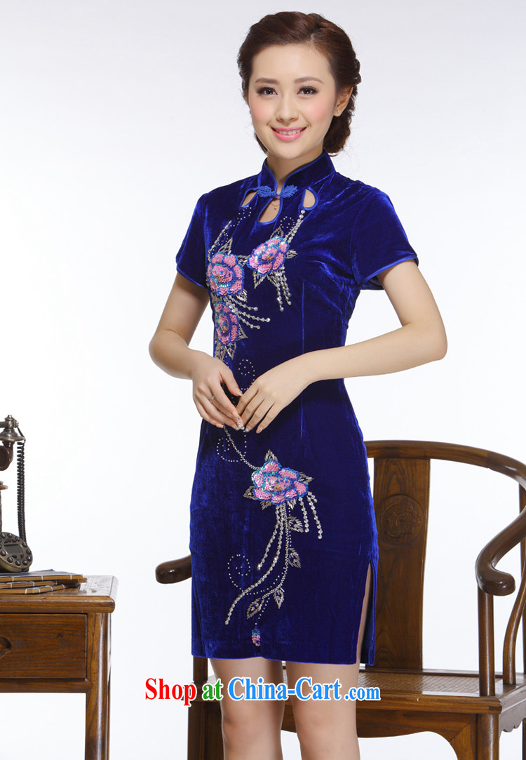 Slim li know 2015 new women retro improved stylish Sau San Po blue staple Pearl really velvet cheongsam QR 320 Po blue XXL pictures, price, brand platters! Elections are good character, the national distribution, so why buy now enjoy more preferential! Health