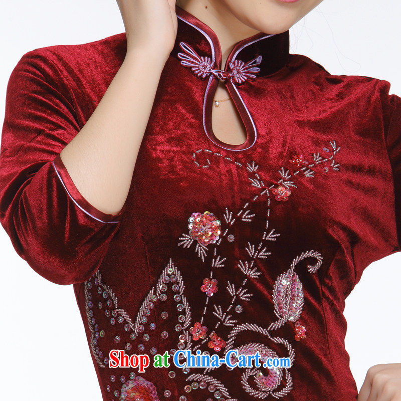 Slim li know 2015 new, improved retro style beauty staple manually Pearl pipa short cheongsam QR 322 wine red XXL, slim Li (Q . LIZHI), online shopping