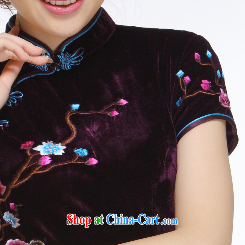 Slim li know 2015 new women embroidery manual tray clip elegant purple atmosphere improved stylish short cheongsam QR 323 purple XXL, slim Li (Q . LIZHI), online shopping
