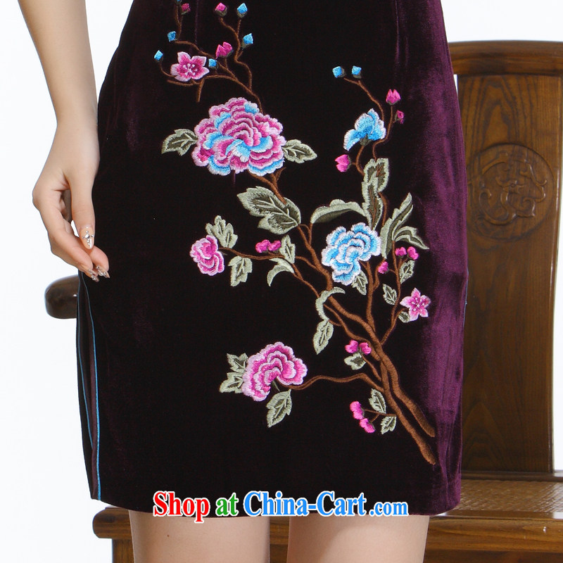 Slim li know 2015 new women embroidery manual tray clip elegant purple atmosphere improved stylish short cheongsam QR 323 purple XXL, slim Li (Q . LIZHI), online shopping