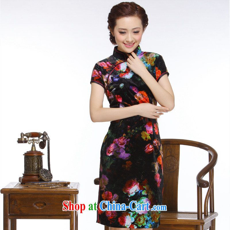 Slim li know 2015 new women really wool retro improved stylish MOM dress low-power's cheongsam QR 326 black saffron XXL