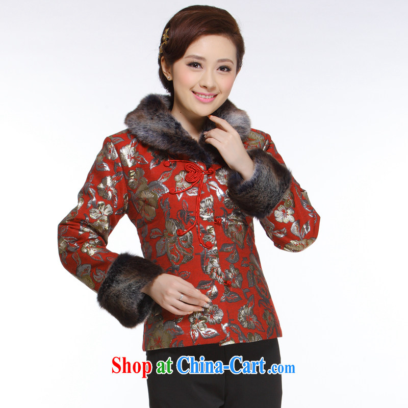 Slim li know that 2014 new Ms. replace mom with older quilted coat jacket improved stylish jacket for gross QN 102 black and red hair collar XXXL