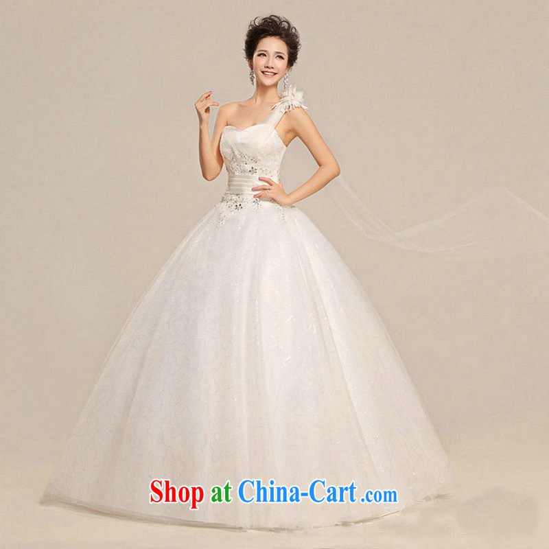 It is also optimized condolence new wedding single shoulder dress Korean style with bare chest wedding dresses Korean sweet Princess white wedding XS 5215 white XXL