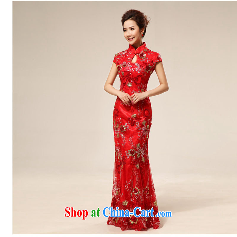 Taiwan's population bridal cheongsam dress stylish improved lace retro red bows cheongsam XS 2287 red XXL