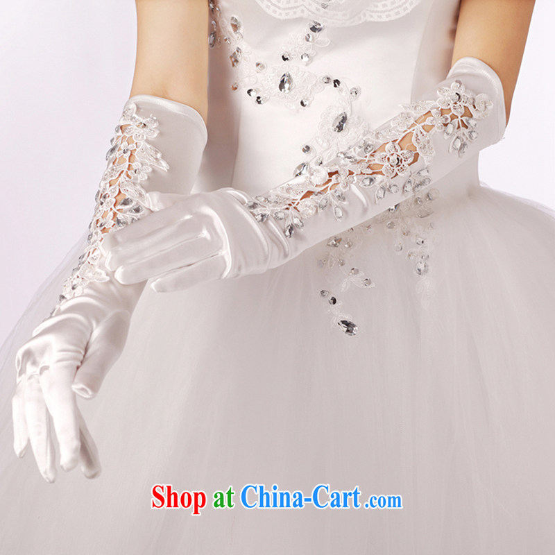 There is embroidery bridal winter marriage show photo building Photo Satin water drilling new lace long gloves white and it is absolutely not a bride, shopping on the Internet