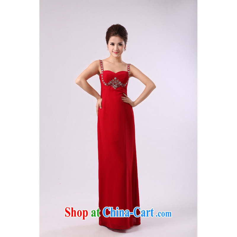 Elegant red strap with Pearl studs, long, large bridal wedding dress toast service banquet dress red XXL, her spirit (Yanling), shopping on the Internet