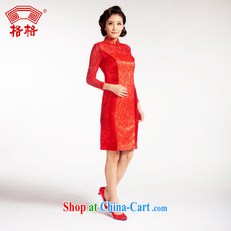 Princess dresses classic wedding wedding reception long-sleeved Chinese traditional sauna silk red with lace skirt red 3XL, giggling, and shopping on the Internet