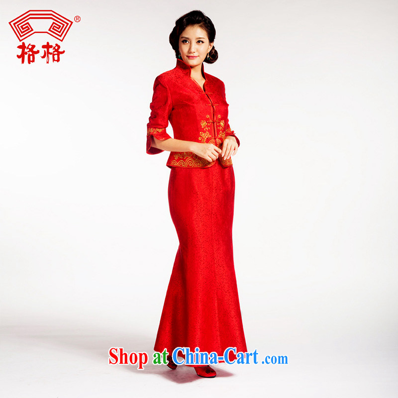 Princess cheongsam Chinese traditional wedding Montreal wedding flower embroidery really sauna silk bridal upscale dress red 3XL, giggling, shopping on the Internet