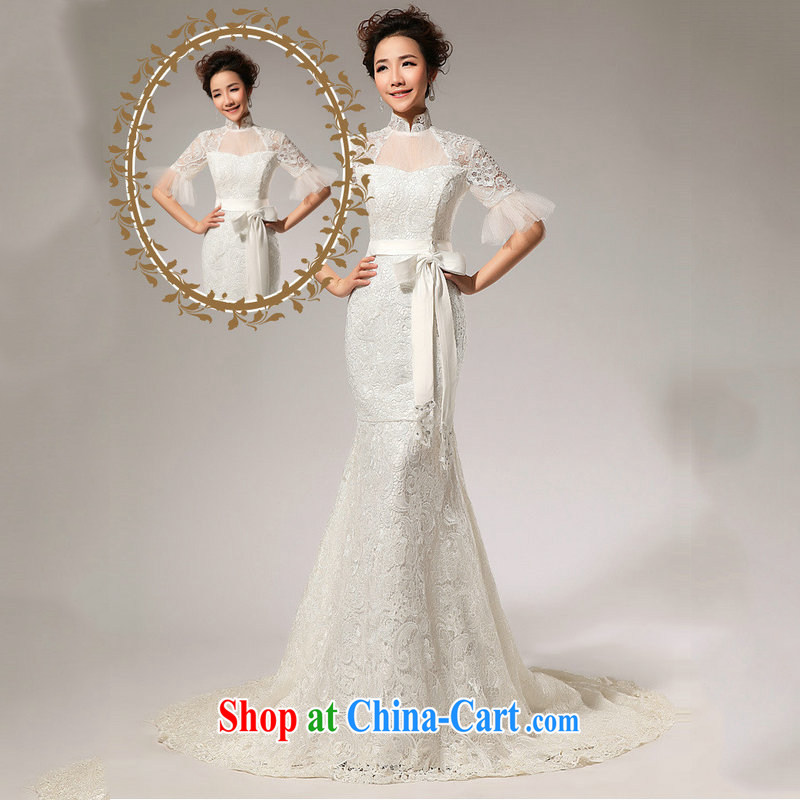 Optimize Hung-new wedding dresses, sleeved lace crowsfoot wedding small trailing double-shoulder video thin bridal wedding XS 7022 M white M, optimize, and shopping on the Internet