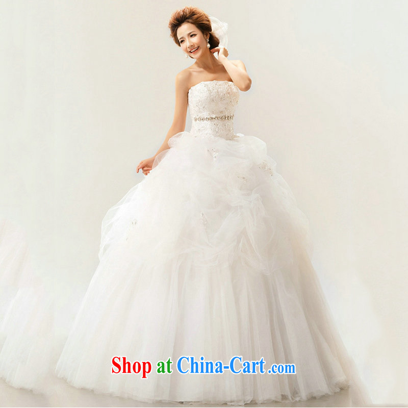 Optimize video 2014 spring and summer new wedding dresses Korean style with bare chest strap White Gold Diamond Wedding Princess tail XS 7108 m White XXL