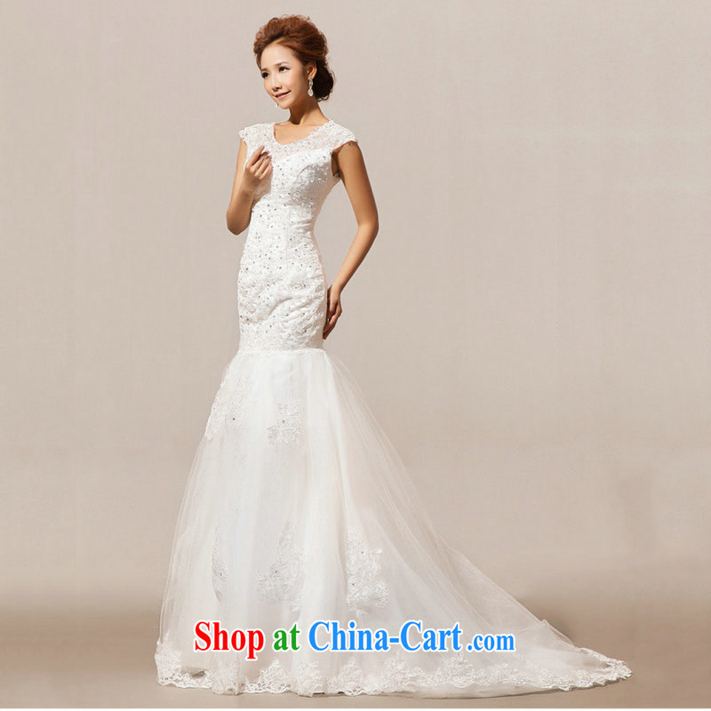 Optimize video wedding dresses new 2014 Winter Fashion a shoulder-tail crowsfoot cultivating Korean bridal double-shoulder type graphics thin XS 7096 M white XXL