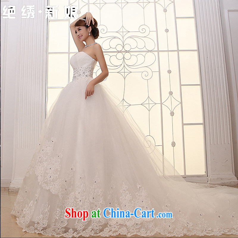 There is embroidery bridal 2015 new lace bare chest Korean Princess large tail wedding wedding dress white tail, is by no means a bride, and shopping on the Internet