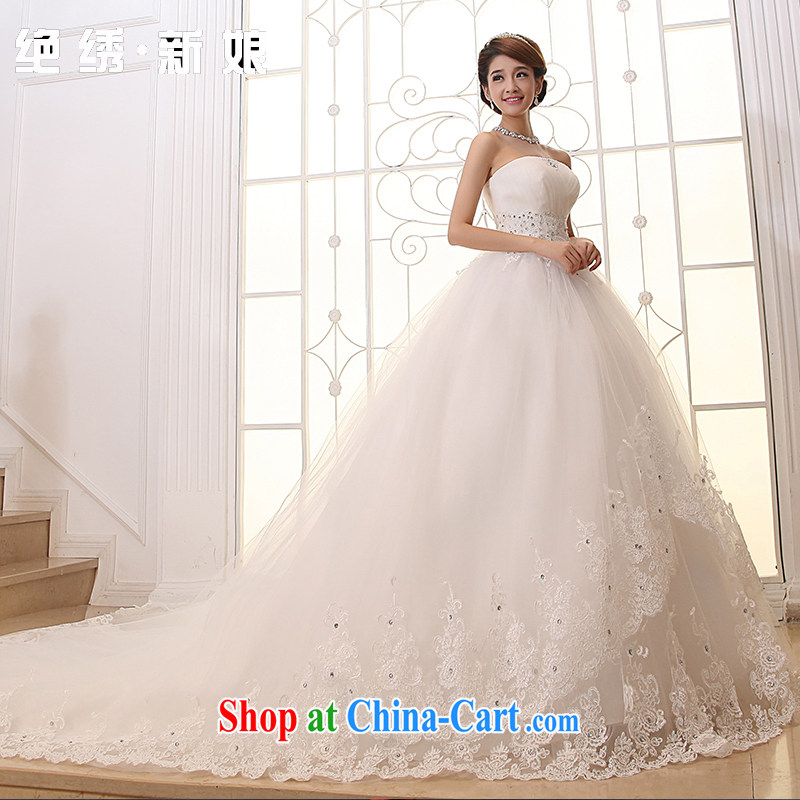 There is embroidery bridal 2015 new lace bare chest Korean Princess large tail wedding wedding dress white tail, is by no means a bride, and shopping on the Internet