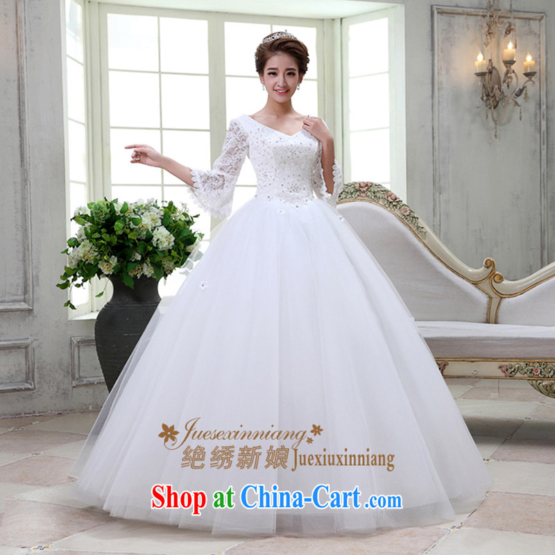 There is embroidery bridal winter long-sleeved lace V for a field shoulder bridal with straps wedding white, is by no means a bride, shopping on the Internet