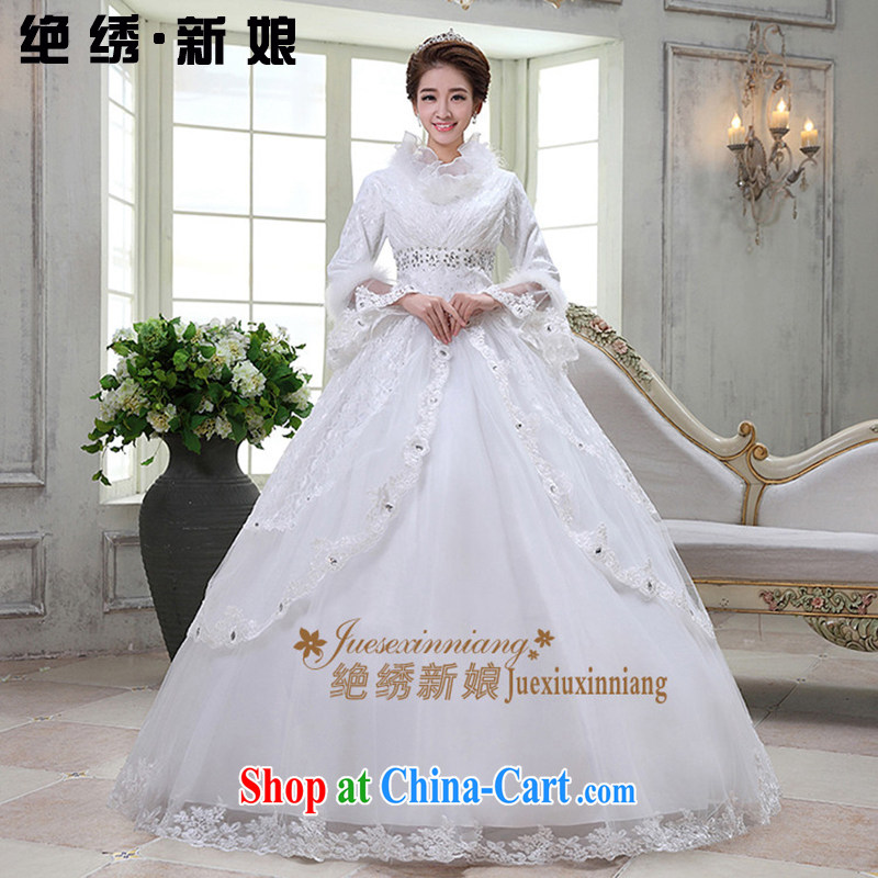 There is embroidery bridal 2015 new winter winter clothes new Korean long-sleeved wool collar thick winter cotton wedding White made