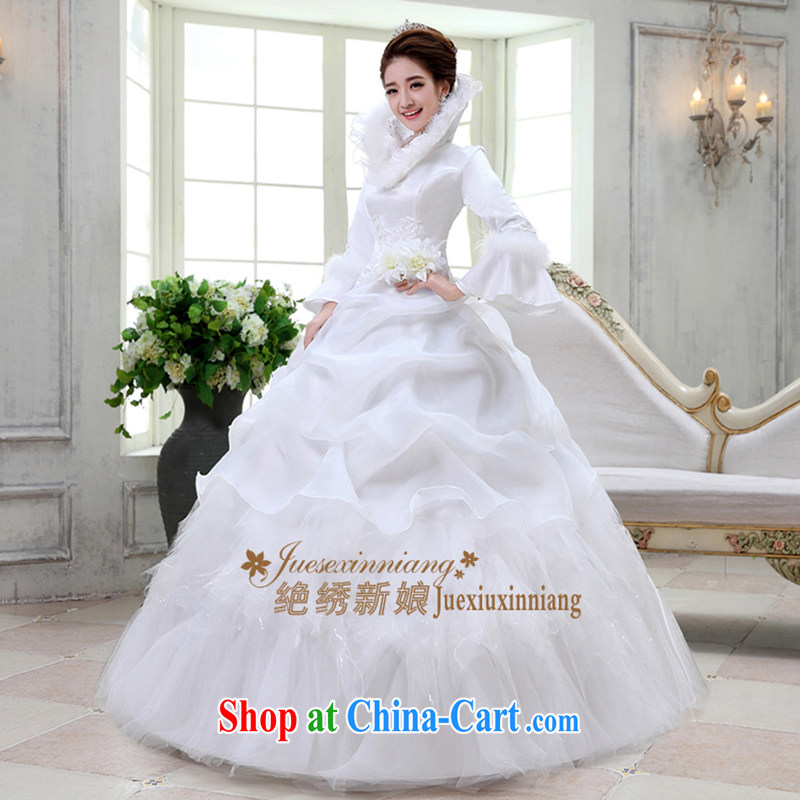 There is a bride Korean Korean-style sweet alignment to marry autumn and winter long-sleeved shaggy skirts elegant Hyun-sook wedding white, is by no means embroidered bridal, shopping on the Internet