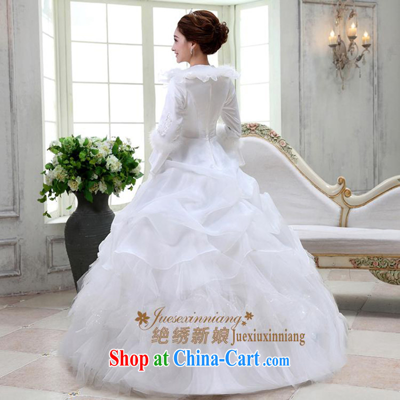 There is a bride Korean Korean-style sweet alignment to marry autumn and winter long-sleeved shaggy skirts elegant Hyun-sook wedding white, is by no means embroidered bridal, shopping on the Internet