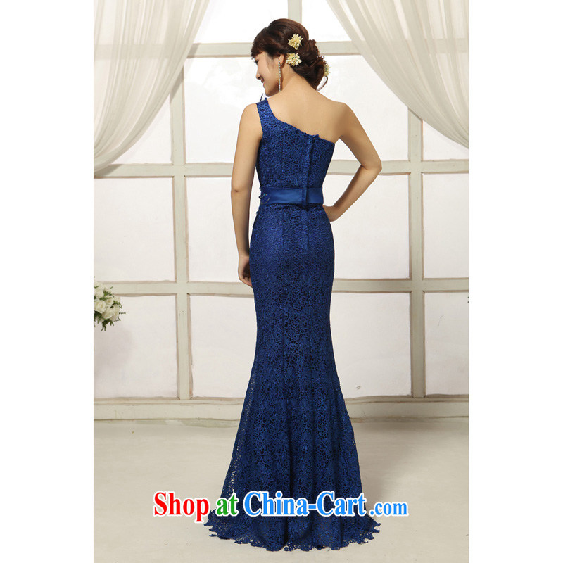 2014 new compact manual take bridal wedding dresses, fashionable single shoulder lace long at Merlion dress dark blue S, her spirit (Yanling), online shopping