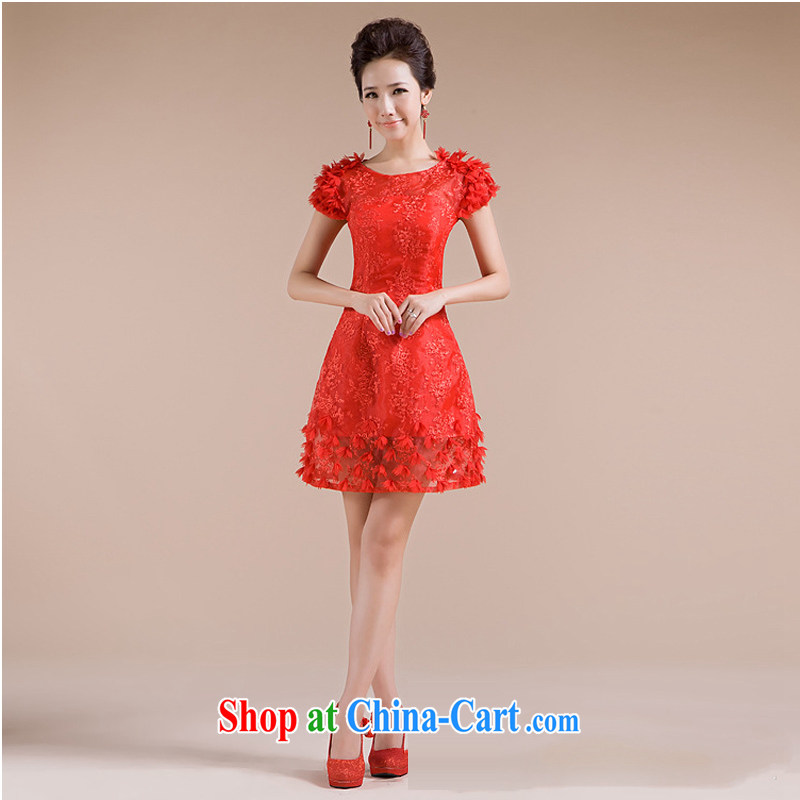It is also optimized condolence new Openwork lace shoulders with fine embroidery and small dress XS 7134 red XXL