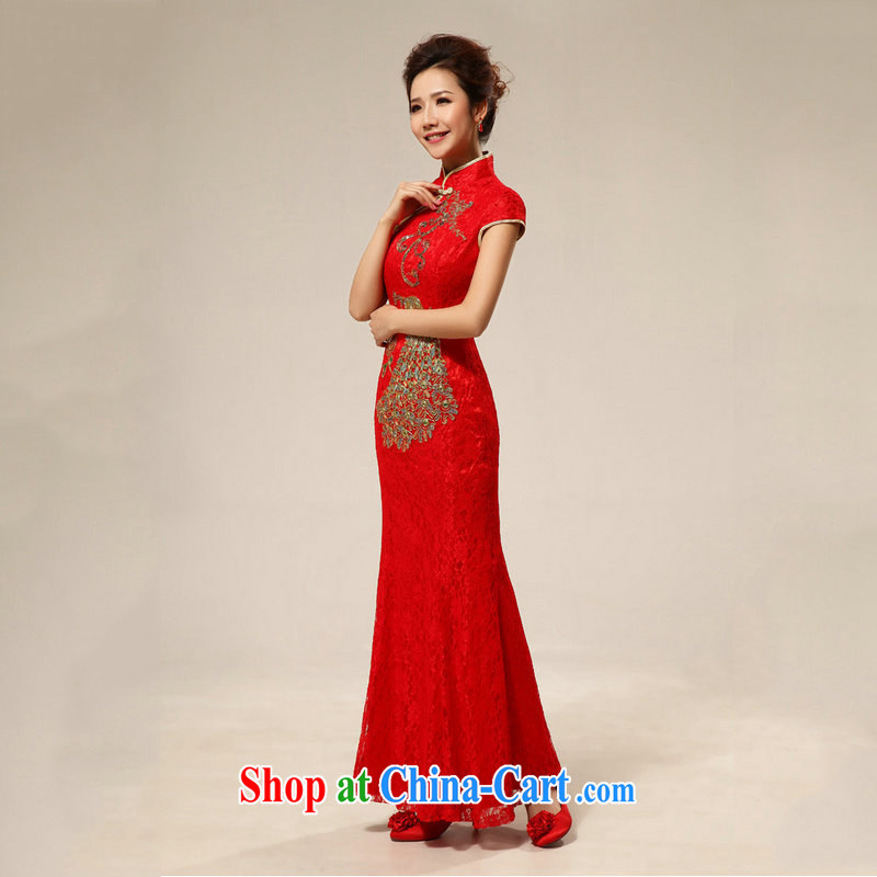 There are optimized color Kingfisher red retro lace-bride toast wedding cheongsam dress XS 7128 red XXL, yet also optimize their swords into plowshares, and shopping on the Internet