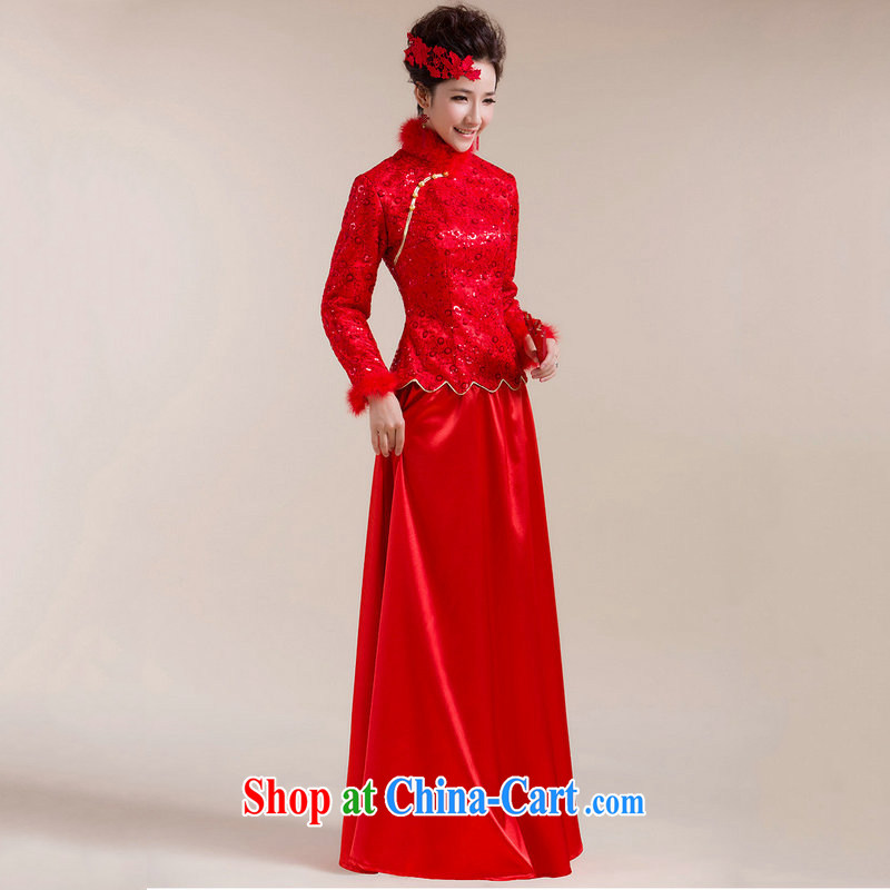 It is also optimized condolence new Gross Gross for cuff dot decoration aliasing, with drag and drop, long skirt Chinese wedding dress XS 7098 red XXL, optimize color swords into plowshares, and shopping on the Internet